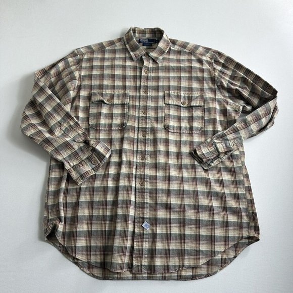 Polo Ralph Lauren Shirt Mens Size Large Plaid Cairn Button Up Long Sleeve Preppy - Picture 1 of 9